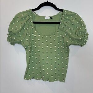 Sabotage Green floral Puff Sleeve Top size small
